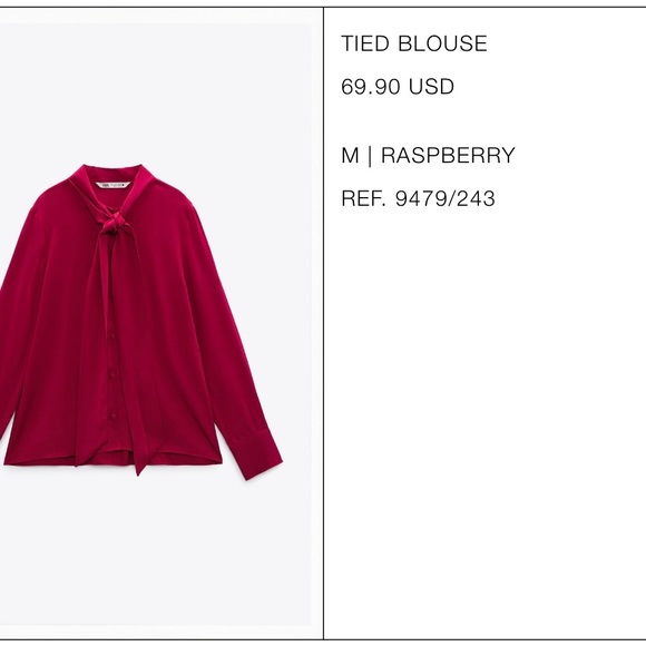 Zara raspberry tied blouse. Size Medium. NWOT. - Picture 6 of 6